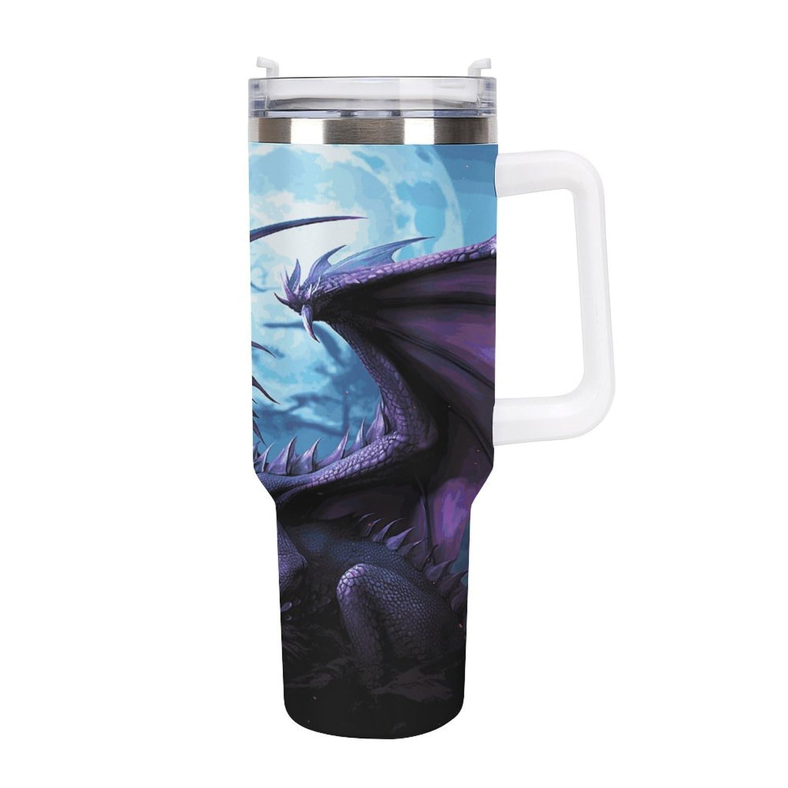 Tazas de luna púrpura con pajita y asa, taza de café con aislamiento al vacío de doble pared, botellas de agua para café helado, té, bebida caliente y fría