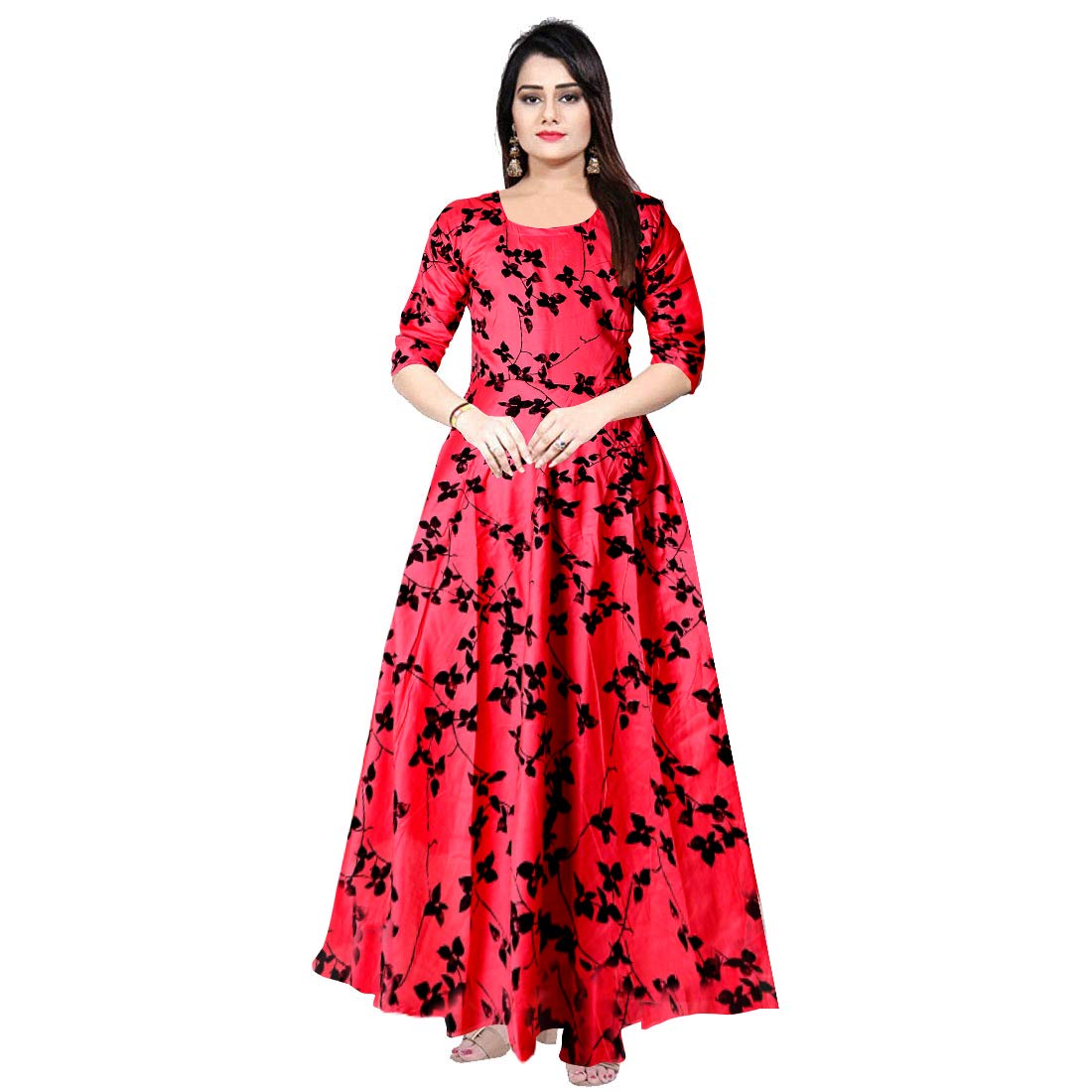 trendy fab Women's Rayon Long Maxi Dress (Multicolour, Free Size) Red-picture-41