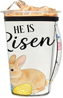 Reusable Iced Coffee Sleeves with Handle - Insulated Neoprene Drinks Sleeves Cup Cover for Cold/Hot Drink Tumbler Cup Iced Coffee Accessories(Bunny Eggs, Medium)