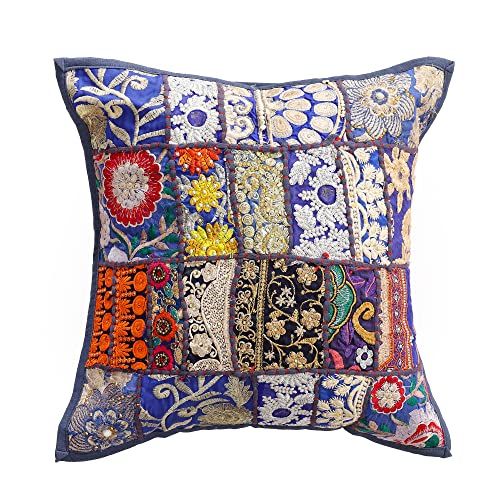 Image of Ravaiyaa - Attitude is everything Set Of 2 PC Home Sofa Decor Cotton Cushion Cover, Handmade Khambadiya Patchwork Pillow Case, Embroidery Cushions