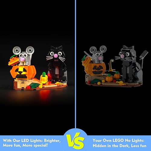 Miniatura 2 de Kit de luces LED para Lego Halloween Cat and Mouse 40570, juego de iluminación de calabaza mejorado, accesorios compatibles con Lego 40570 juego de