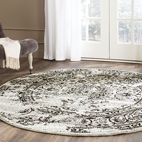Safavieh Adirondack Collection ADR101A Silver and Black Oriental Vintage Distressed Round Area Rug (4' Diameter)