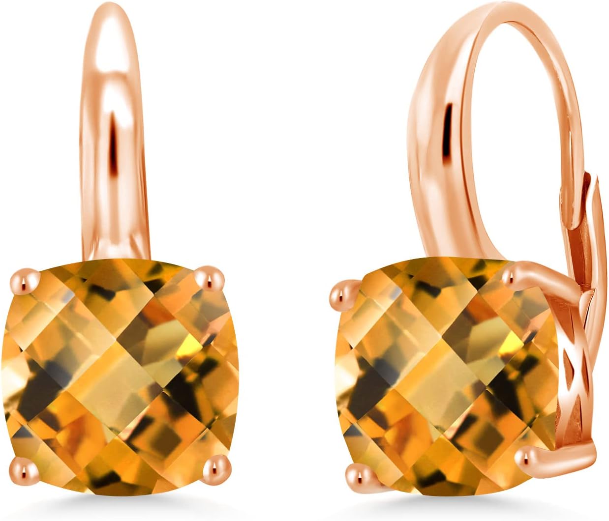 Gem Stone King 18K Rose Gold Plated Silver 8MM Cushion Gemstone Birthstone Leverback Dangle Earrings for Women | Fine Jewelry for Her Mom Wife