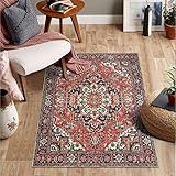 [Orientalischer teppich Mit Exklusivem Design]Dieser Boho-Chic-Teppich bietet Rot und Gelb ergänzen sich mit Elementen des ethnischen Stils.Teppich fold wrappers kann vorübergehend Falten werfen, Wir empfehlen, den Teppich flach hinzulegen und ein Gewicht darauf zu legen, um ihn zu glätten und zu stabilisieren.