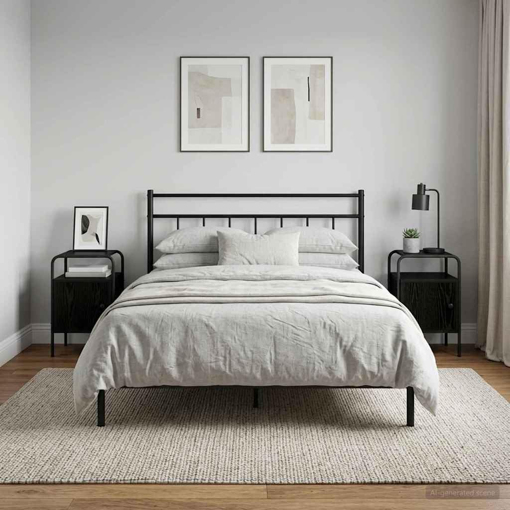 Armadio da Notte 2 pz Rovere Nero in Legno ingegnerizzato con Telaio in Acciaio, 35x36,5x56 cm, Mobiletto con Anta e Ripiano, Comodino Salvaspazio per Camera da Letto e Soggiorno