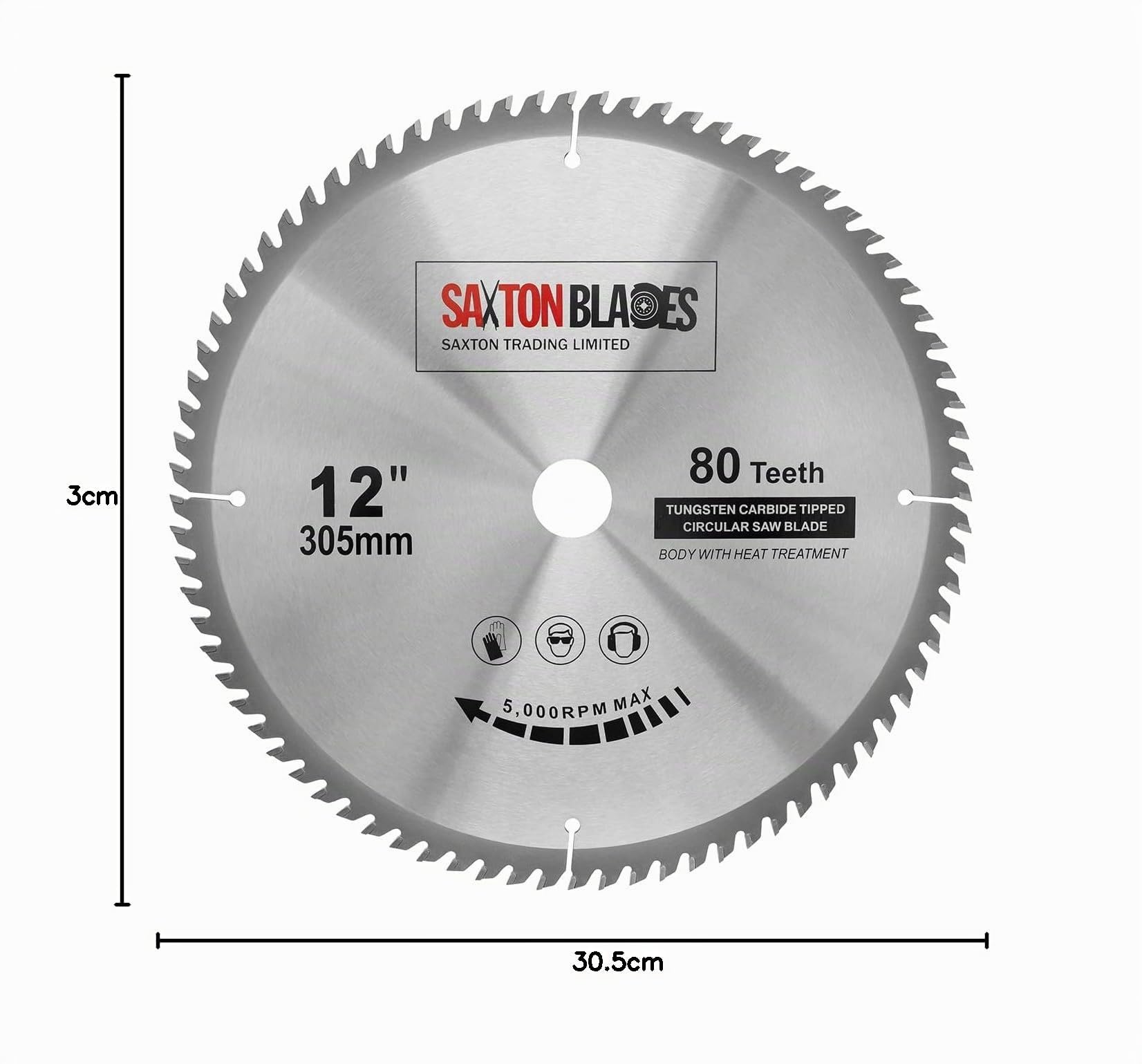TCT30580TLame TCT pour scie circulaire à bois 305 x alésage 30 mm x 80 dents compatible avec Bosch, Makita et Dewalt