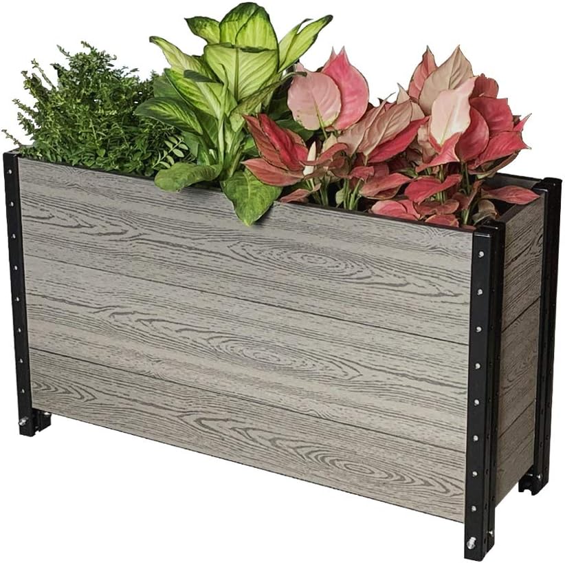 Everbloom Modular Deep Trough Wood Plastic Composite Planter in Gray 36" L x 12" W x 21" H - Grow Veggies Flowers Herbs Indoor Outdoor Narrow Space Backyard Patio Deck