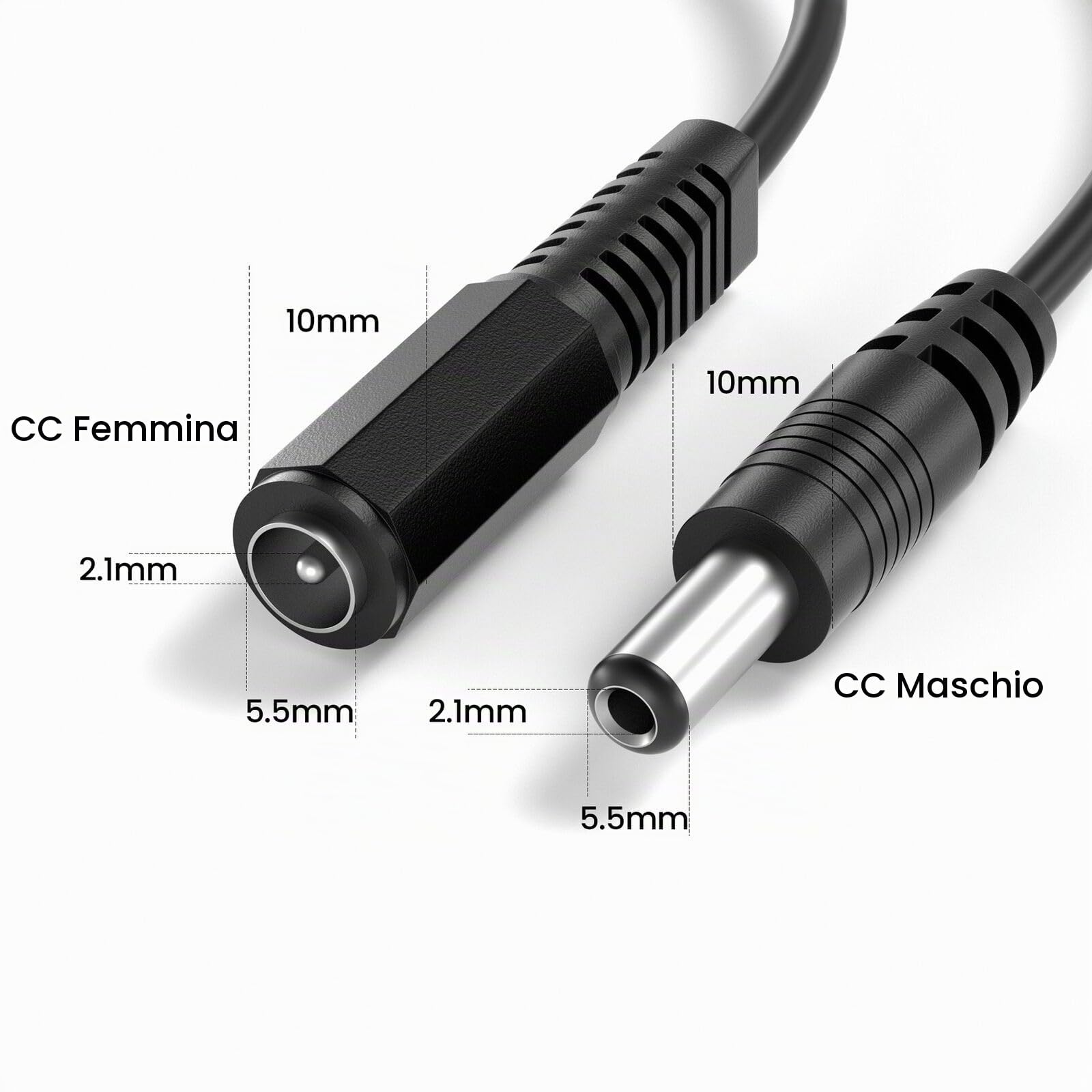Cavo Di Prolunga CC 3m Da 5.5x2.1mm Per Telecamere CCTV, DVR, LED, Router E Sensori – Connettore Maschio-femmina, 12V 2A, AWG20