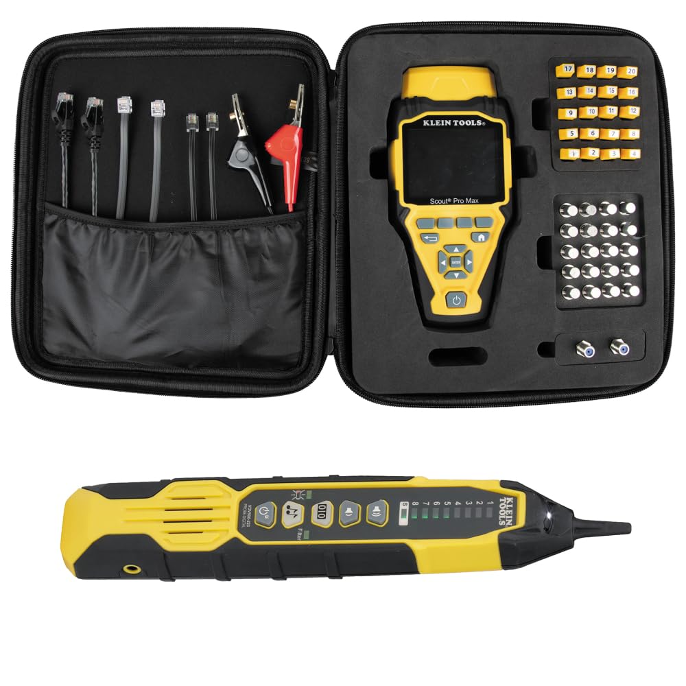 Klein Tools 80179 Scout Pro Max VDV - Juego de probador de cables de red con sonda de rastreo digital y remota para conectores coaxiales, de teléfono y RJ
