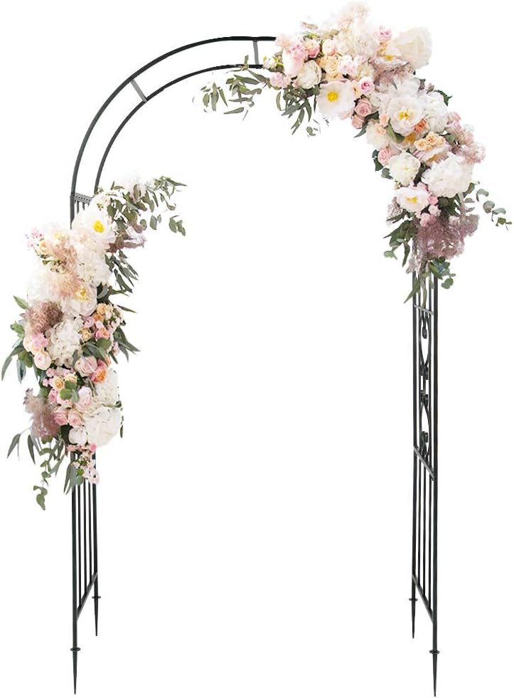 Garden Arbor, 7.3FT Metal Arbor Trellis for Climbing Plants Outdoor, Dark Green Garden Archway for Lawn, Patio and Backyard, Wedding Arches for Ceremony