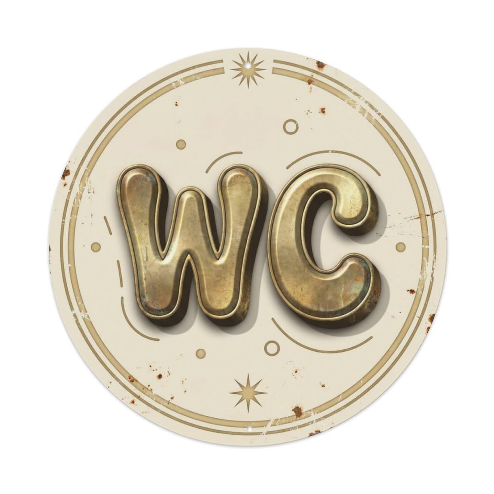Fqcyn Style Toilet （Wc） Retro Distressed Restroom Ornament Metal Tin Sign Plaque Wall Decor For Cafe, Club Bar, Office, Home Garden Round Metal Poster 8X8inch