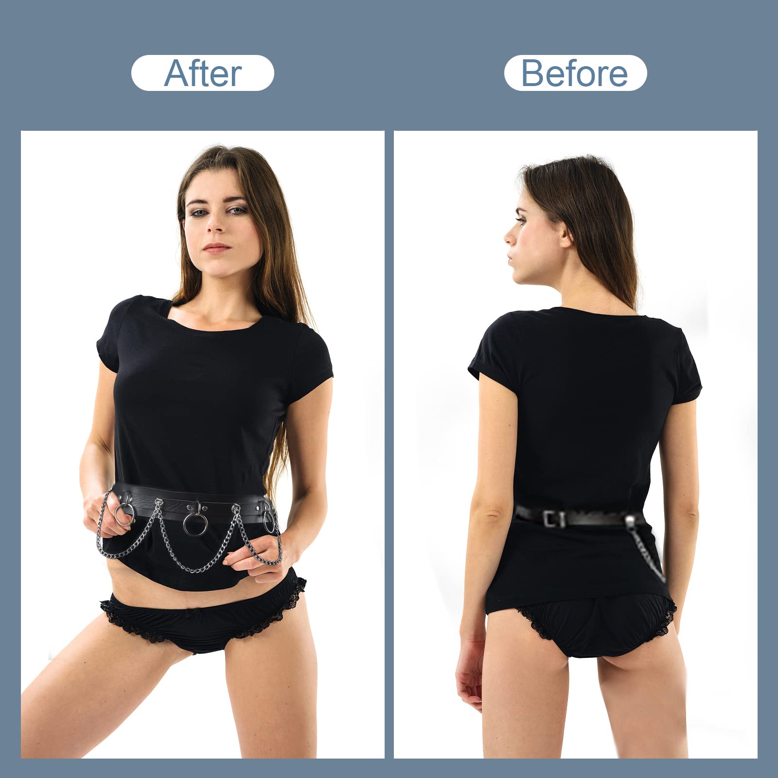 Cinturón de Cadena Punk de Cuero Para El Cuerpo, Gótico Negro Para Mujer, Cintura Rave, Vientre Joyería Para Mujeres y Niñas