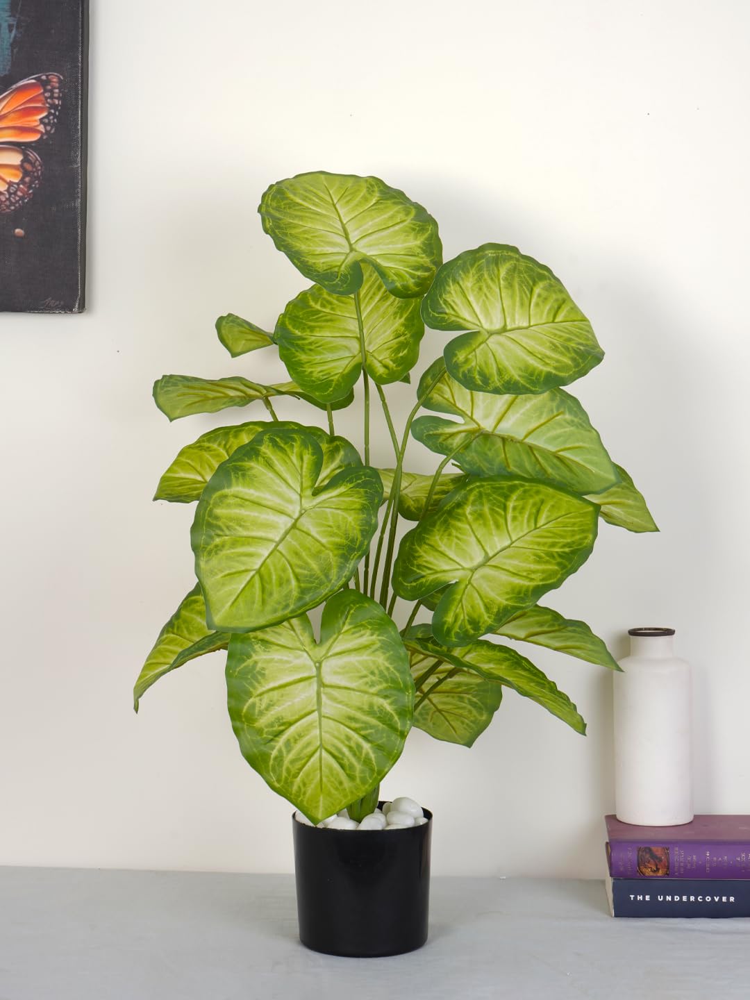 Artificial Miniature PVC Silk Photosh Floor Plant with Big Leaves with Pot (Multicolour 65 CM)-image-40