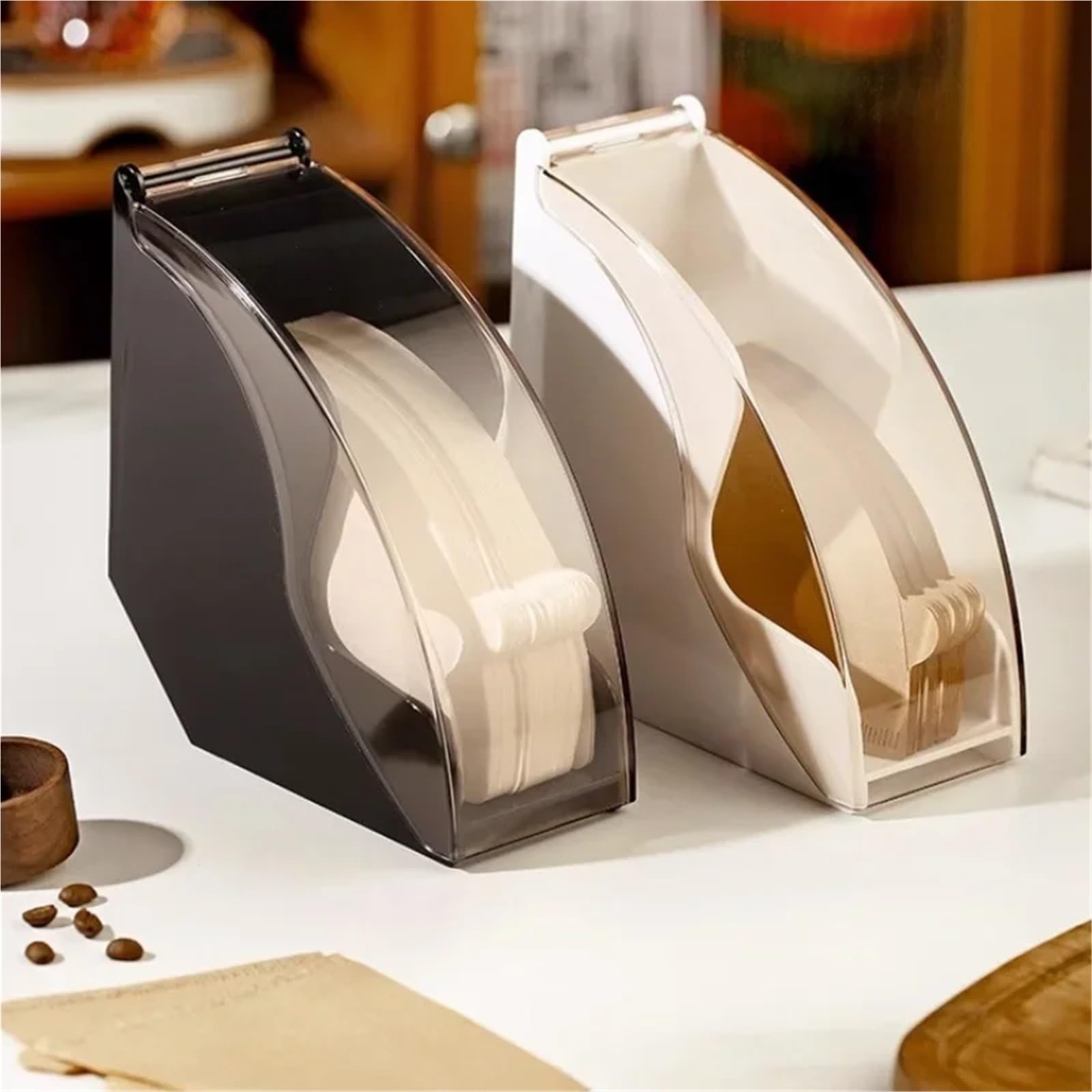 2 stücke Dispenser Kaffeefilterpapierhalter Aufbewahrungsbox Versiegelt Staubdicht Cafetera Hand Drip Coffee Kit Kaffeewerkzeuge Für Kaffeebar(White)
