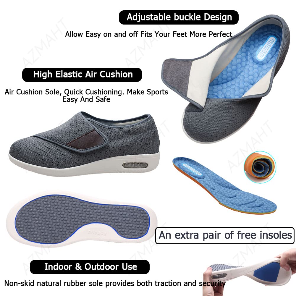 Chaussures D'œdème Diabétique Unisexe - Ajustable par Attache Auto-adhésive, Coupe Large, Orthopédiques pour Marche - Noir, 35 EU