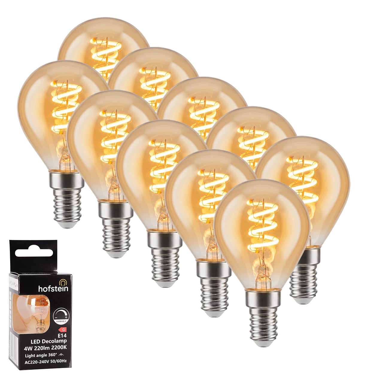 HOFSTEIN E14 LED Warmweiss Glühbirne Vintage, 10er Set Leuchtmittel 4 W Mit Bernsteinoptik, Dekorative Glühbirne E14 Für Stimmungsvolle Akzentbeleuchtung Im Innenbereich