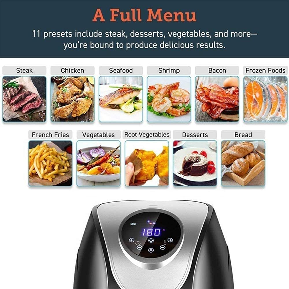 Friggitrice ad aria multifunzione, forno friggitrice ad aria calda, con cestello/forno con tecnologia Rapid Air, cestello antiaderente di grande capacità, per cucina domestica, 1800 W necessari per la