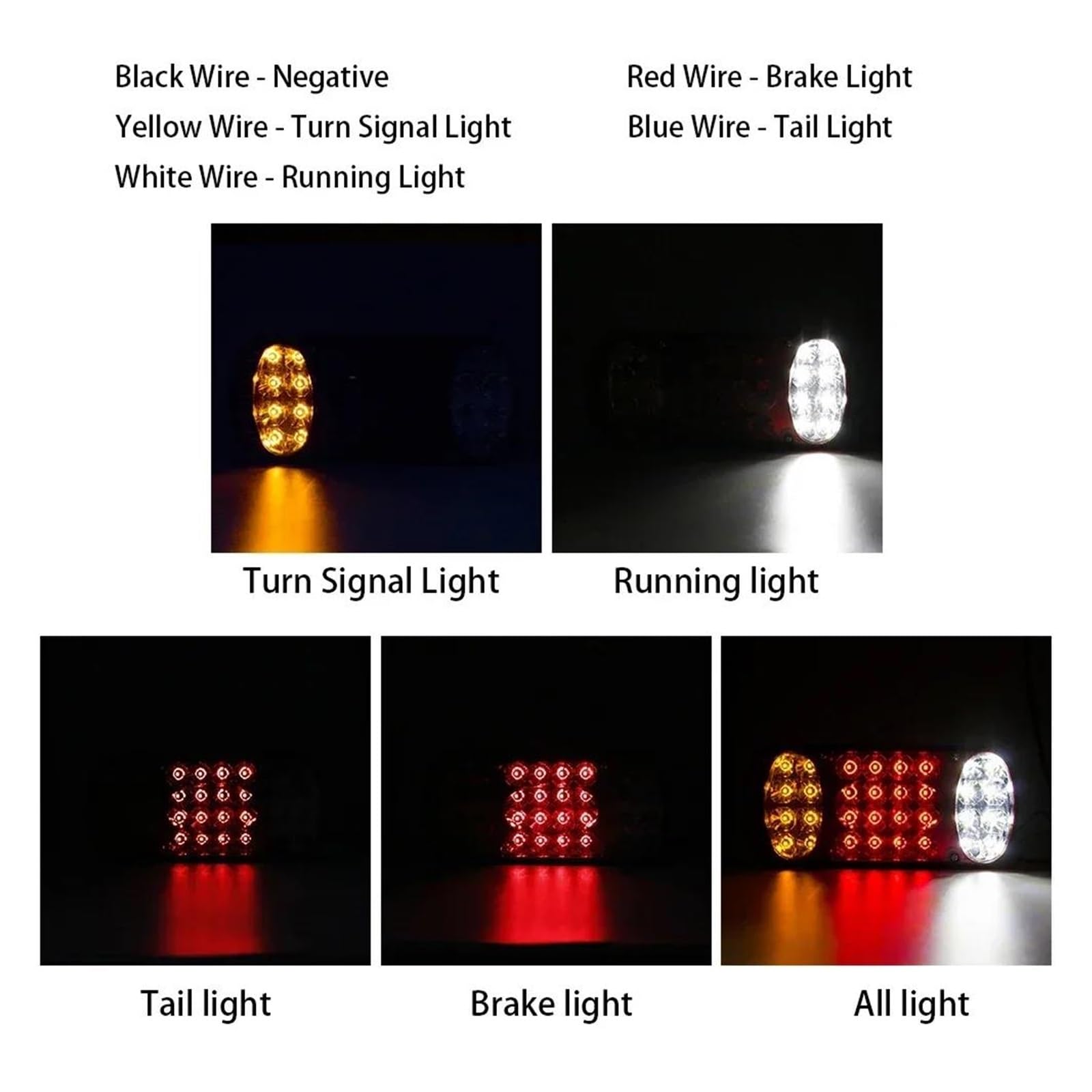 Genérico Piloto Posterior Luz trasera LED para camión 2 uds 12V 24V freno señal inversa indicador remolque caravana furgoneta, UTE Faros Traseros