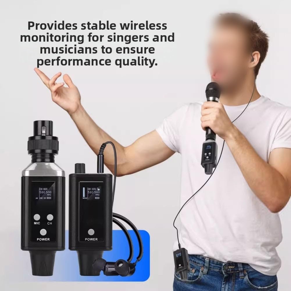 Wiederaufladbares UHF Wireless In-Ear-Monitorsystem mit 16 Kanälen, 560-590MHz Digitale Modulation für Live-Performance, Studio und Bandproben