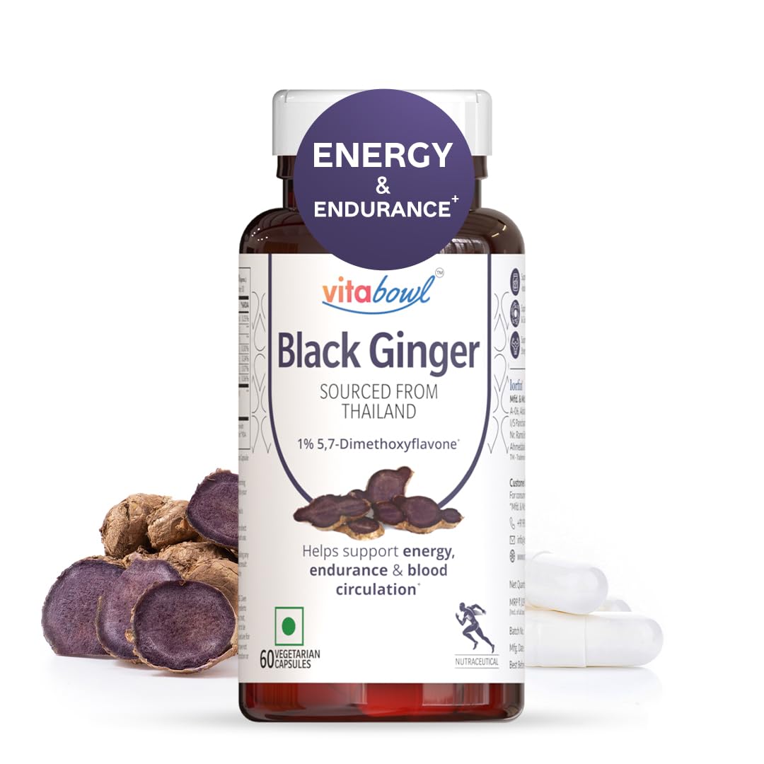 Black Ginger Capsules 1400 mg | Contains 1% DMF (5,7-Dimethoxyflavone) | Thailand-Sourced Kaempferia Parviflora for Energy, Endurance, Blood Circulation & Metabolism (60 Capsules)