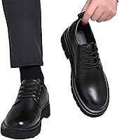 SYNTHESIS Men's Vintage Black Platform Oxford Shoes - Faux Leather Lace-Up Non-Slip Waterproof Formal Dress Oxfords