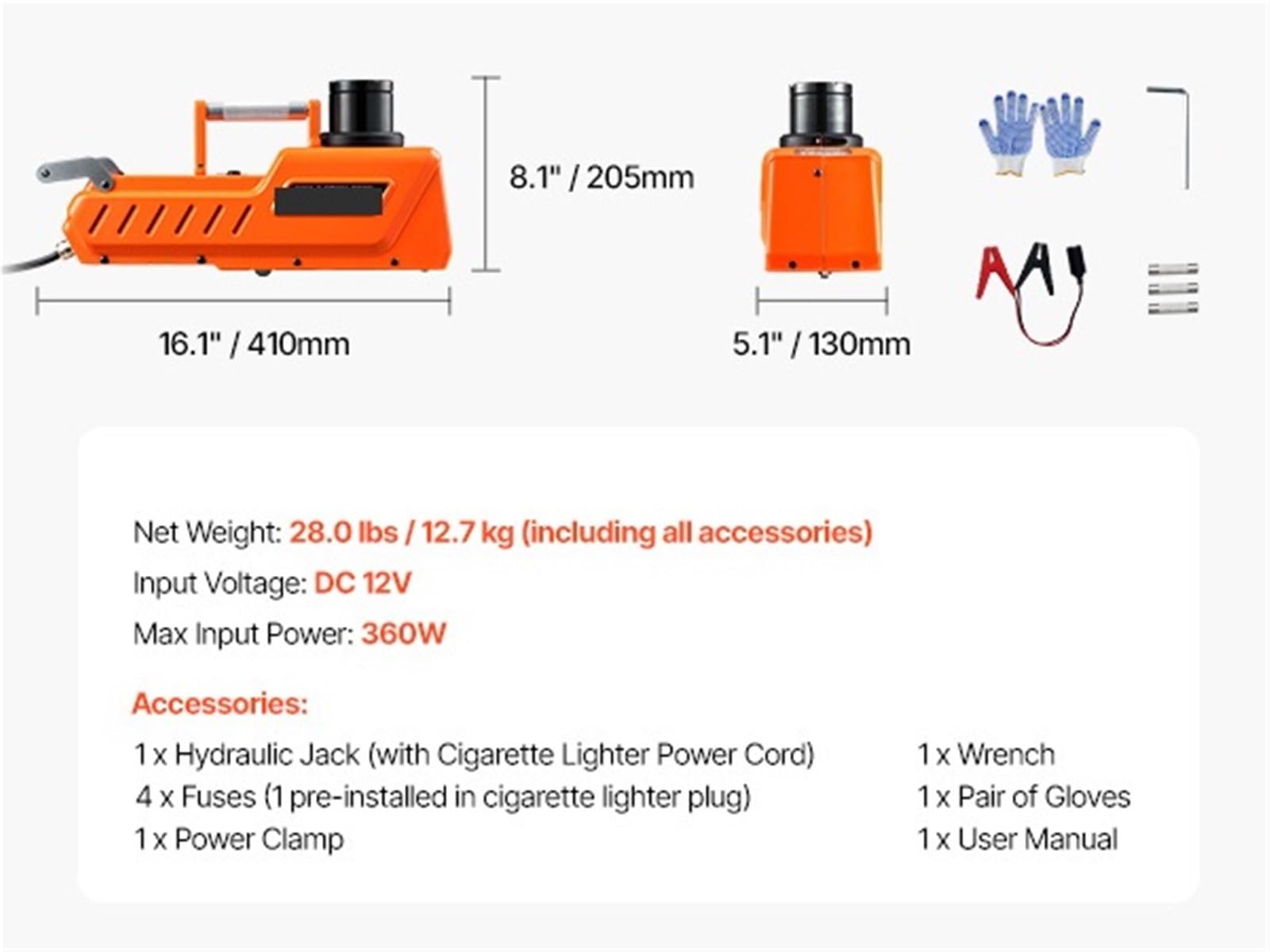 Cric Idraulico, cric Elettrico per Auto 15T Regolabile a Forbice, smontagomme a Doppia Alimentazione 12V con Luce LED per berlina, Camion,