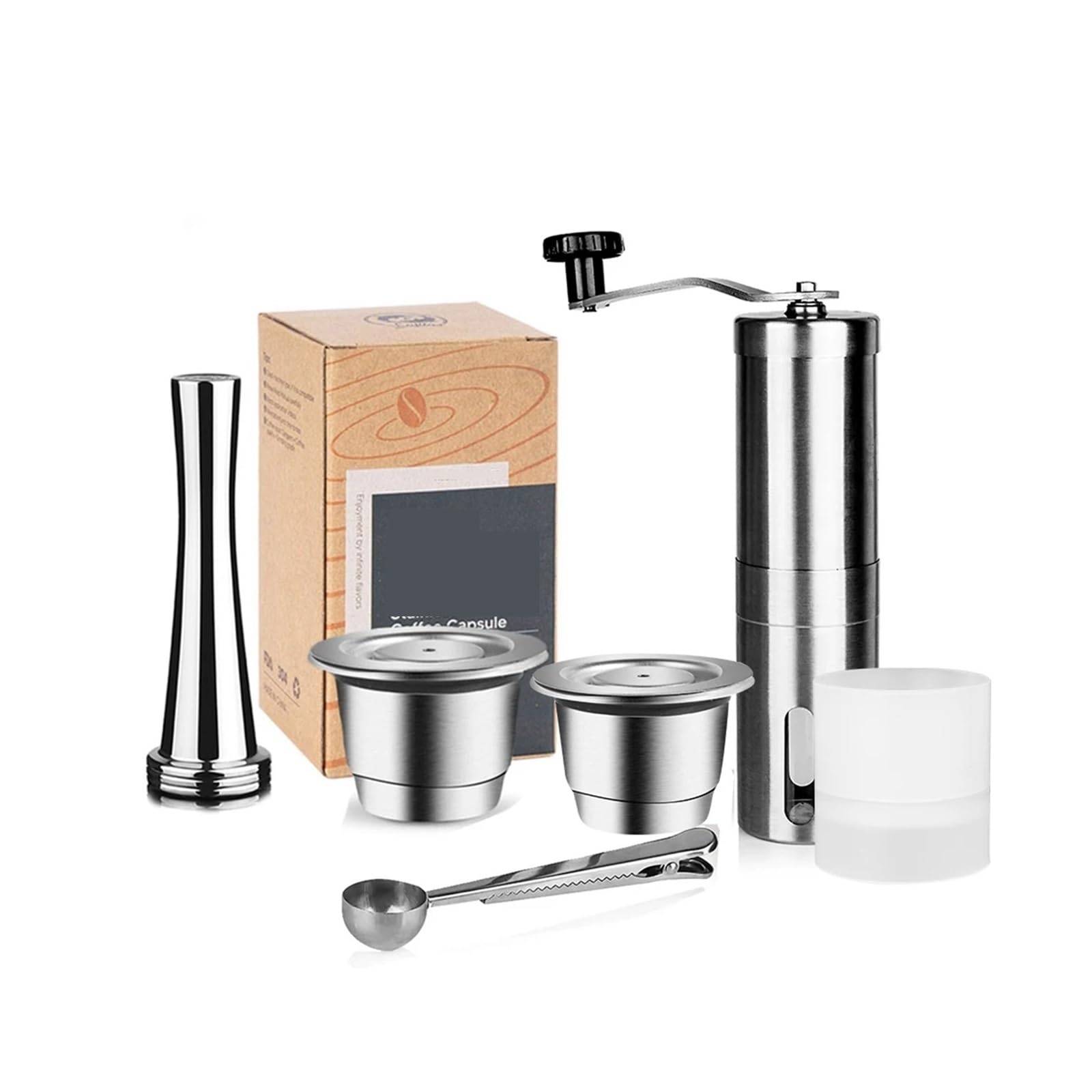Cápsulas De Café Reutilizables Compatibles Con Nespresso, Tazas De Café Espresso Crema, Cápsulas De Café Rellenables De Acero Inoxidable, Filtros Con Anillo Dosificador Y Prensador.(2 pod t ds)