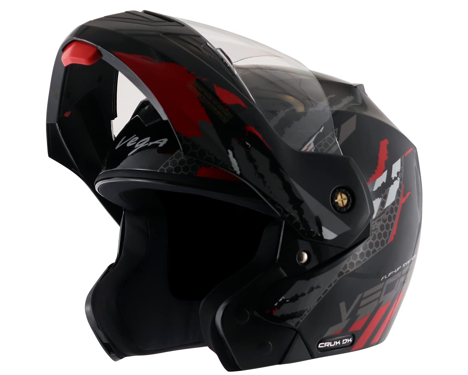 Vega Crux Dx Flex ISI Certified Full Face Motorcycle Helmet with Impact Resistant ABS Shell High Density EPS Liner Scratch Resistant Visor Aerodynamic Design Quick Release Buckle Comfortable Breathable Inner Padding Black Red Helmet-L-image-28