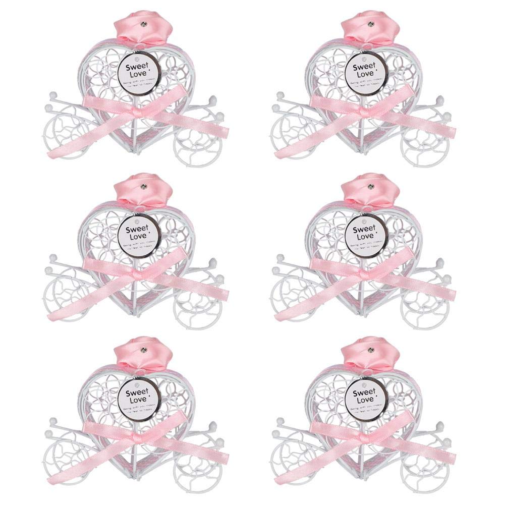 CHICIRIS Candy Boxes for Guests, 6pcs Iron Heart Shape Candy Bag Gift Box for Baby Shower Wedding Party Favors Decorations Supplies Cute 1st Birthday Decor for Boy or Girl(Pink)