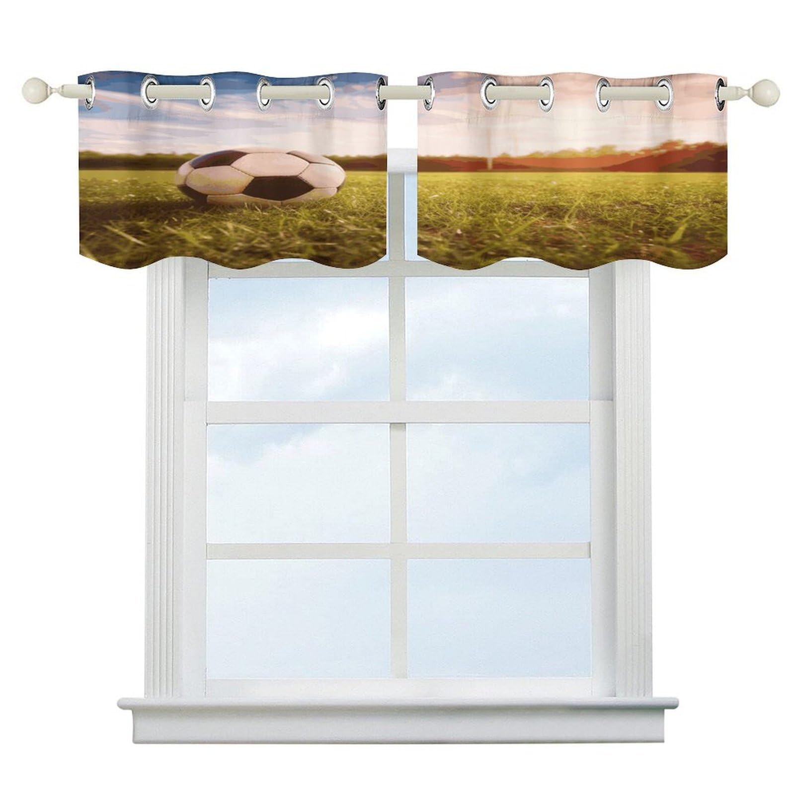 Cortinas opacas de fútbol para cocina y dormitorio, cenefa corta de 52 x 18.1 pulgadas