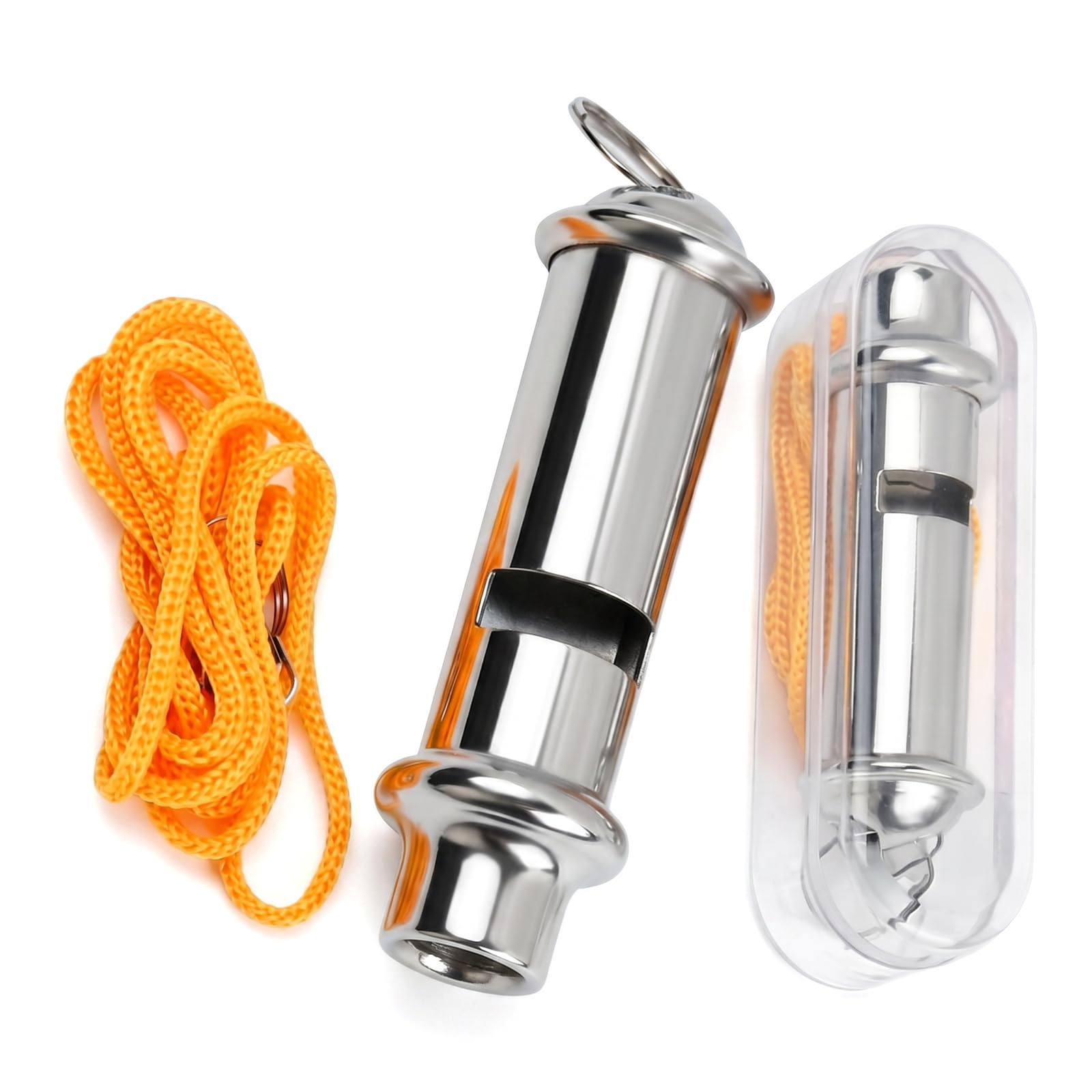 XMHBG Whistle, 2 Pcs Metal Police Whistle with Lanyard Security Bobby Style Super Loud Emergency for Hike Climb Camp Outdoor, Silver