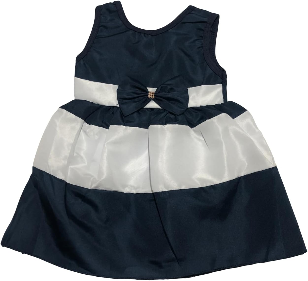 Vestido de Bebê Elegante, Azul Marinho e Branco, 6-9 Meses