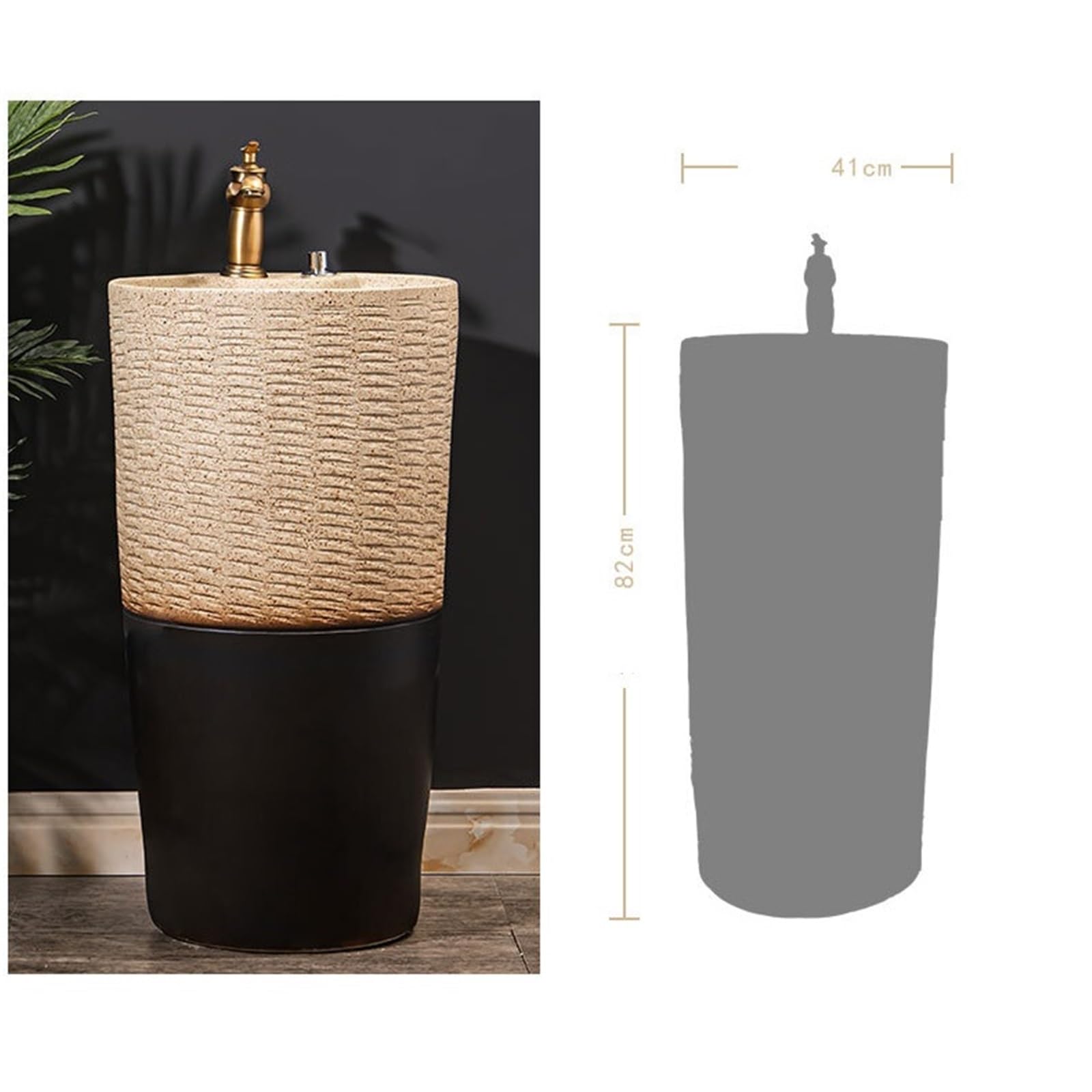 Lavello a colonna in ceramica autoportante con rubinetto e kit di scarico, elegante lavabo da bagno per la casa, design salvaspazio, facile installazione, stile moderno