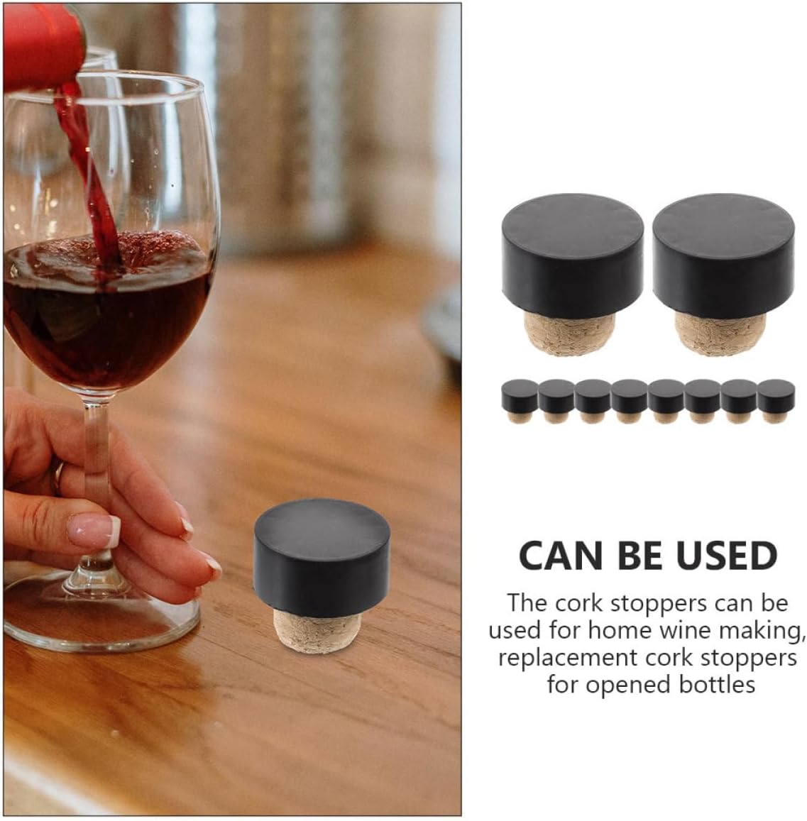 10pcs T-shaped Wine Bottle Corks Set Black Synthetic Oak Wood Corks Reusable Wine Bottle Stoppers and Kitchen Bar Accessories for Beverage Sealing image 4