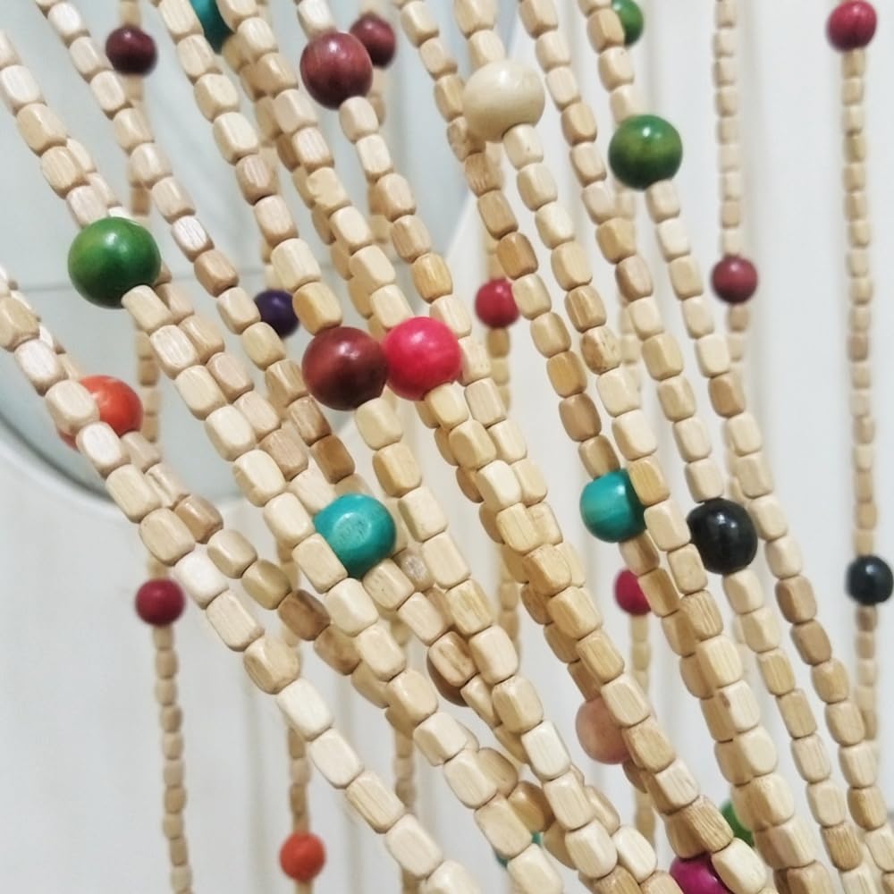 ave split Rainbow Colorful Hippie Wood Door Beaded Curtain Boho-Bohemian Wooden Doorway Beads Curtains Made of Wood&Bamboo-for Window,Aisle, Corridor, Door Decor 047yz (White+Colorful, 27 Strands)