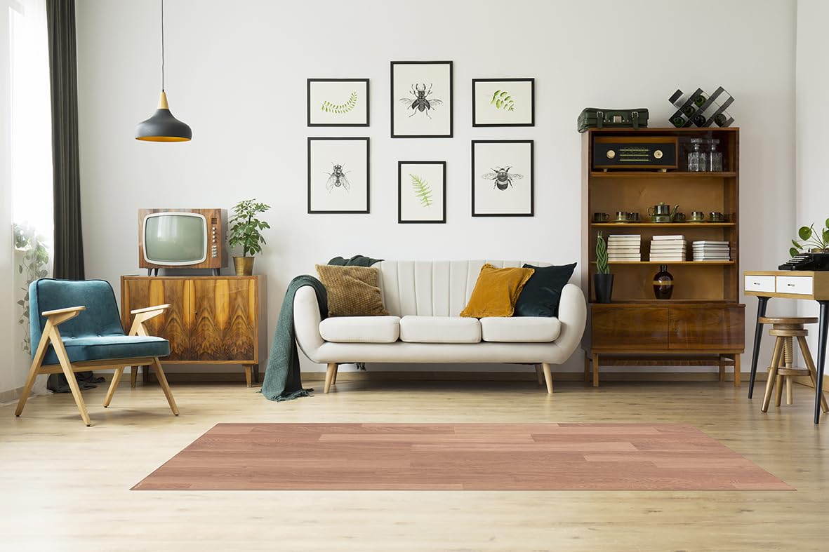 DobleUve Estudio Vinyl Teppich Holzoptik | Beige | 65x110 cm | Waschbarer Rutschfester Küchenläufer | Kinder | Wohnzimmer | Vinylboden PVC