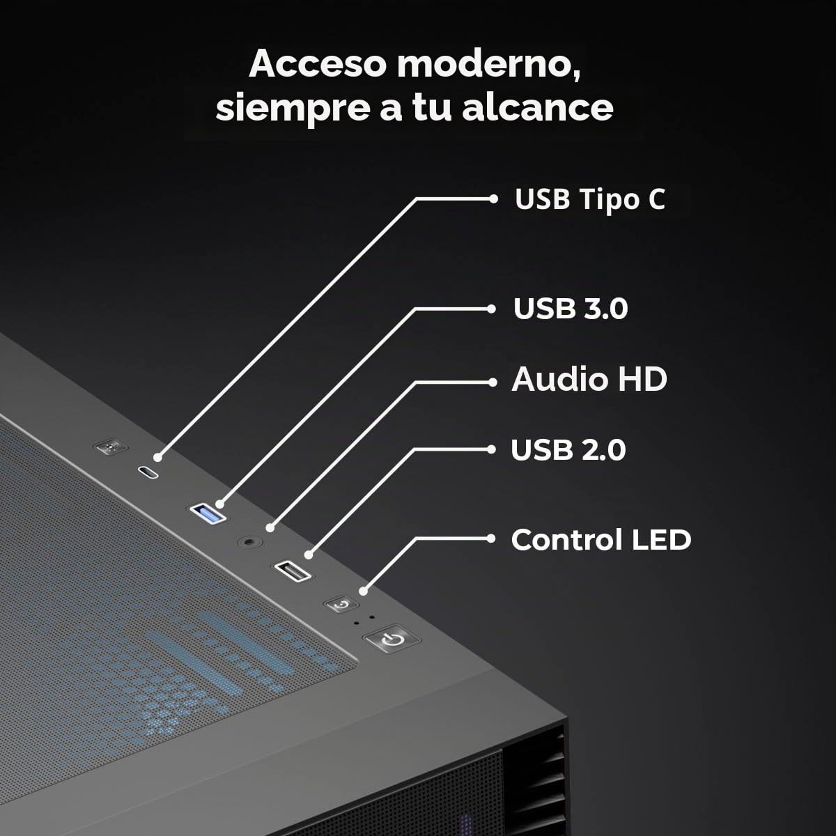 YEYIAN Chasis PC Caja Gamer Elara Mid-Tower, Compatible con ATX/M-ATX/ITX, Panel de Cristal Templado, 4 Ventiladores Incluidos RGB (3 Frontal y 1 Trasero), Color Negro