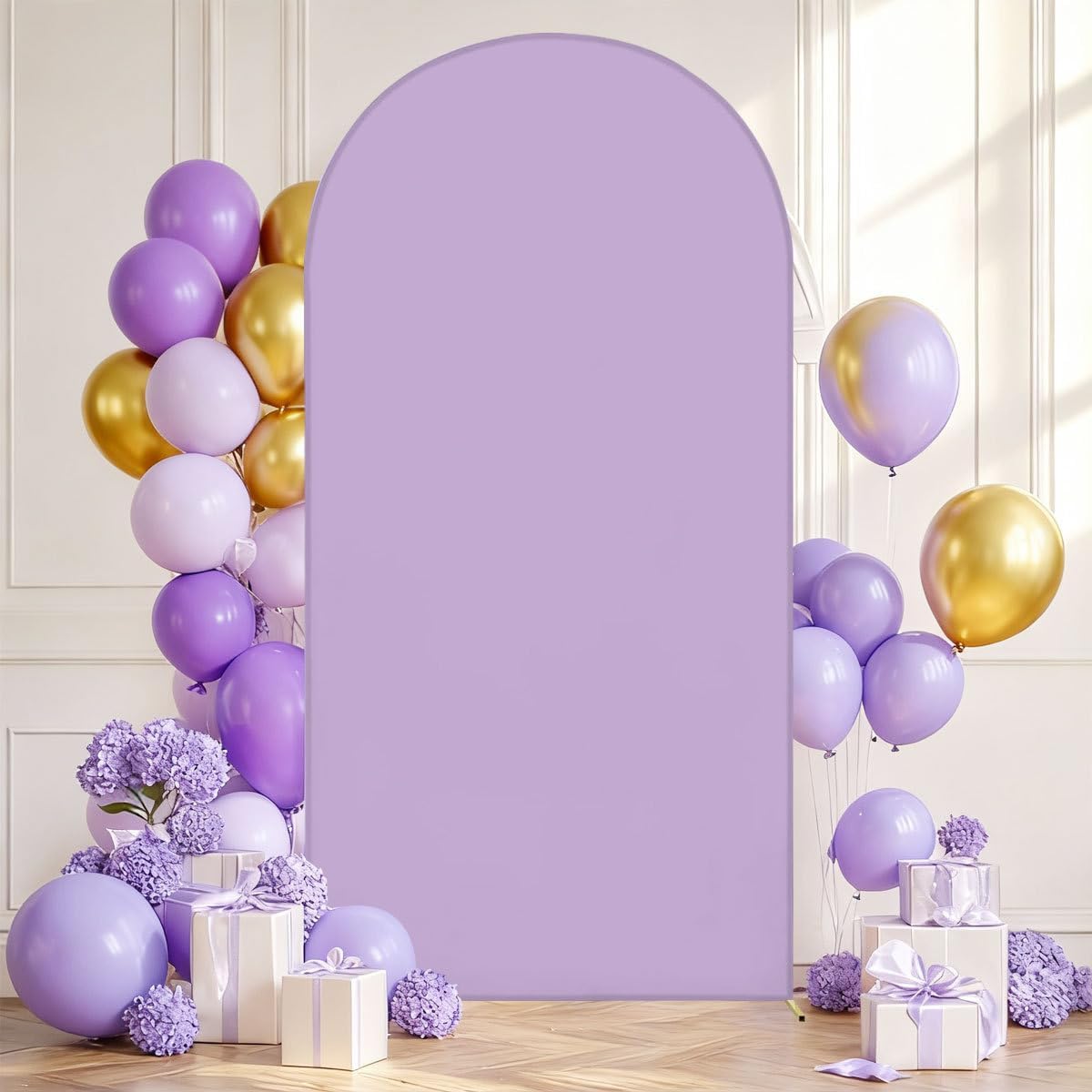 Wedding Arch Cover Backdrop,Solid Color Elastic Spandex Fitted Arch Cover For Round Top Backdrop Stand Covers For Wedding Party Baby Shower Birthday Garden Decoration (Purple，65x150 5FT)