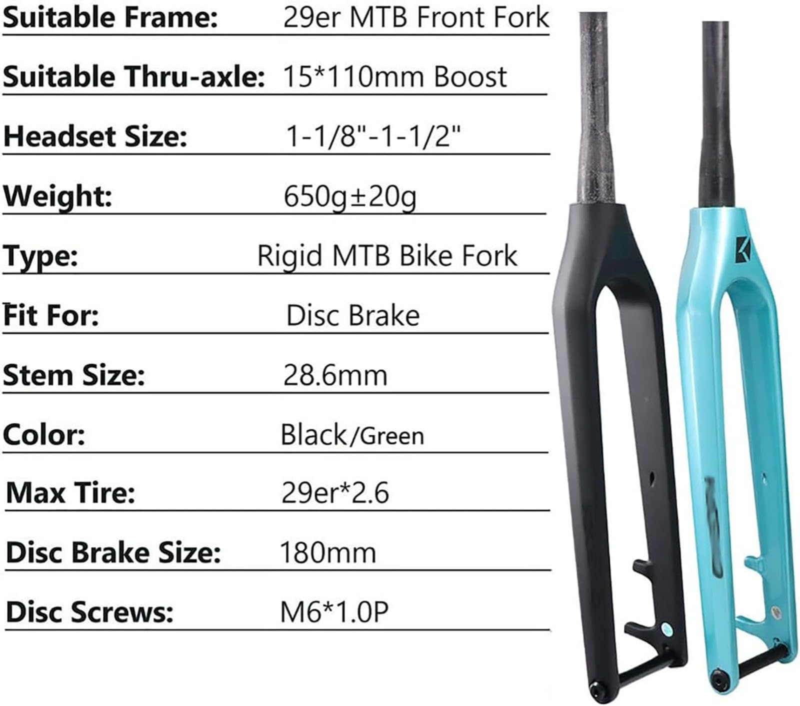 Forcella Rigida in Fibra di Carbonio Forcella Rigida MTB 29 '' Tubo Conico 1-1/2 '' Assale Boost Freno a Disco 15X110 mm per Mountain Bike A,29in