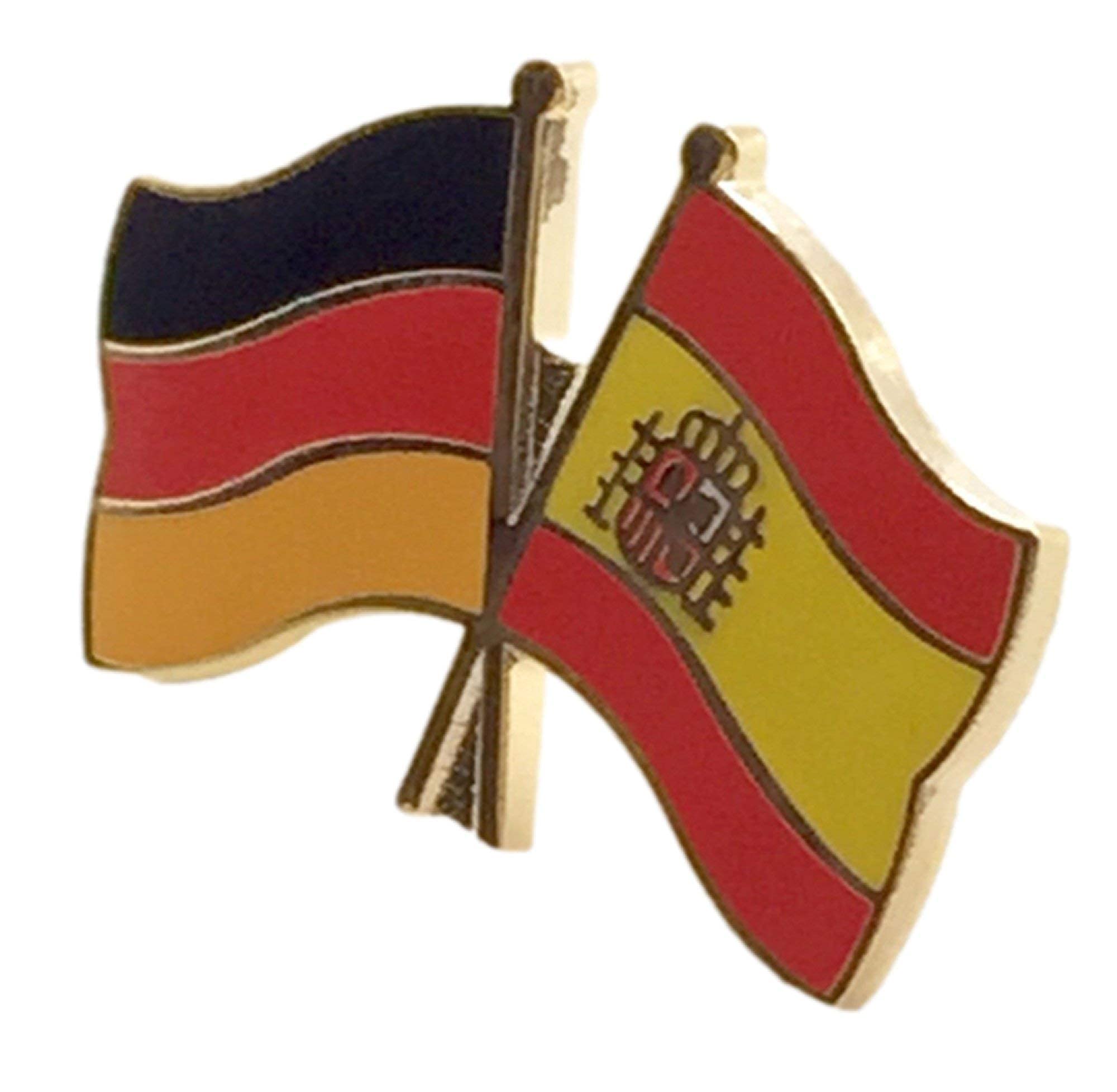 Germany & Spain Friendship Flags Gold Plated Enamel Lapel Pin Badge