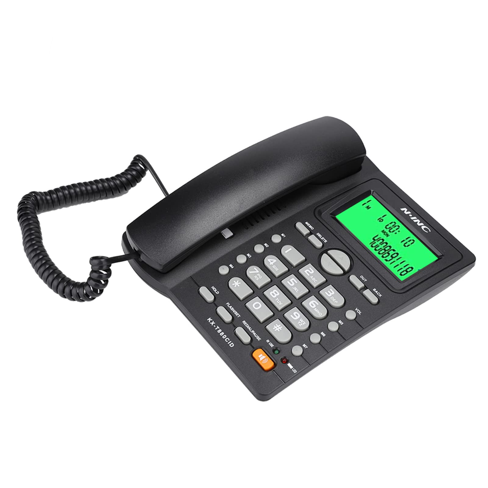 Yctze KX T880C - Telefono fisso con display ID chiamante, funzione mute, nessuna batteria necessaria per casa e ufficio, altoparlante forte, segreteria telefonica, con cavo, montaggio a parete (nero)