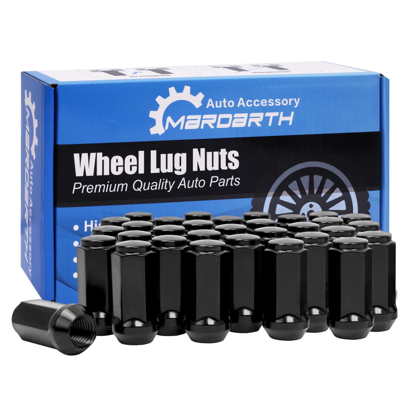 Set of 32, 14x2.0 Lug Nut 2 in XL Black Bulge Acorn Compatible with 2004-2014 Ford F-150 Expedition 14X2