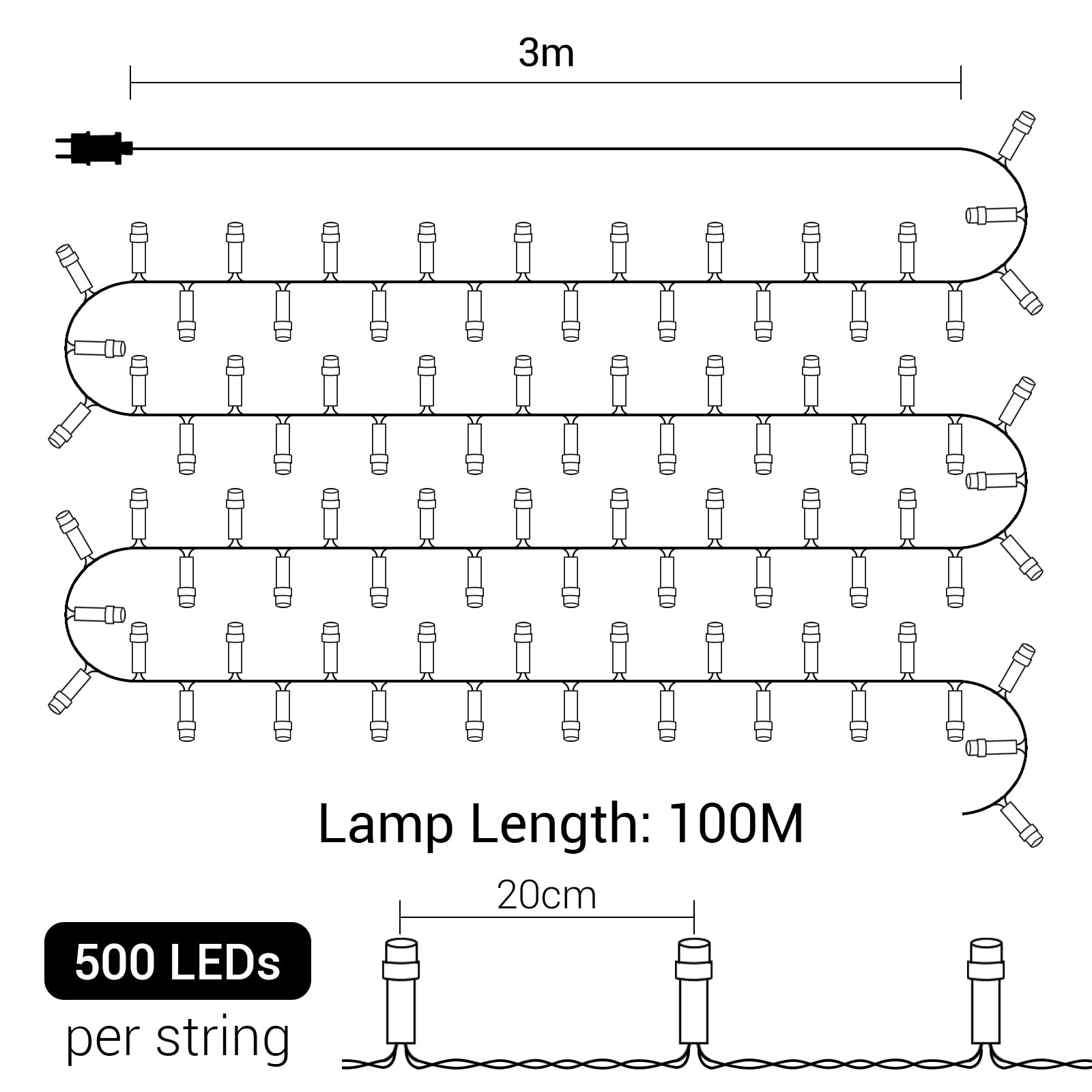 Luci Natale Esterno 500LEDs 100M,GlobaLink Luci Albero di Natale IP44 Impermeabile,8 Modalità Luce,Funzione Memoria Luci Natalizie Decorazione Natalizia per Casa Giardino Matrimonio Feste-Bianco Caldo