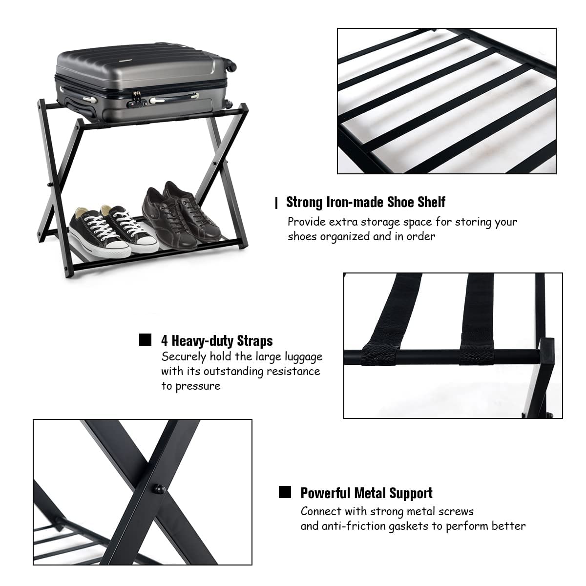 RELAX4LIFE Portavaligie Pieghevole 68x43x56 cm Portata 80 kg Nero