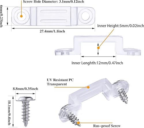 Miniatura 2 de 100 soportes de montaje de tira de luz LED transparente tira de luz LED clips de cinta LED abrazadera de cinta de luz para exteriores con 200