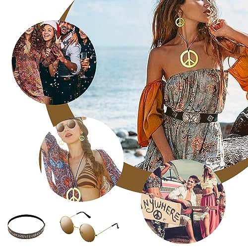 Hippy women's suit, disco party dress up including sunglasses, peace sign necklace and peace sign earrings, bohemian headband - Image 4