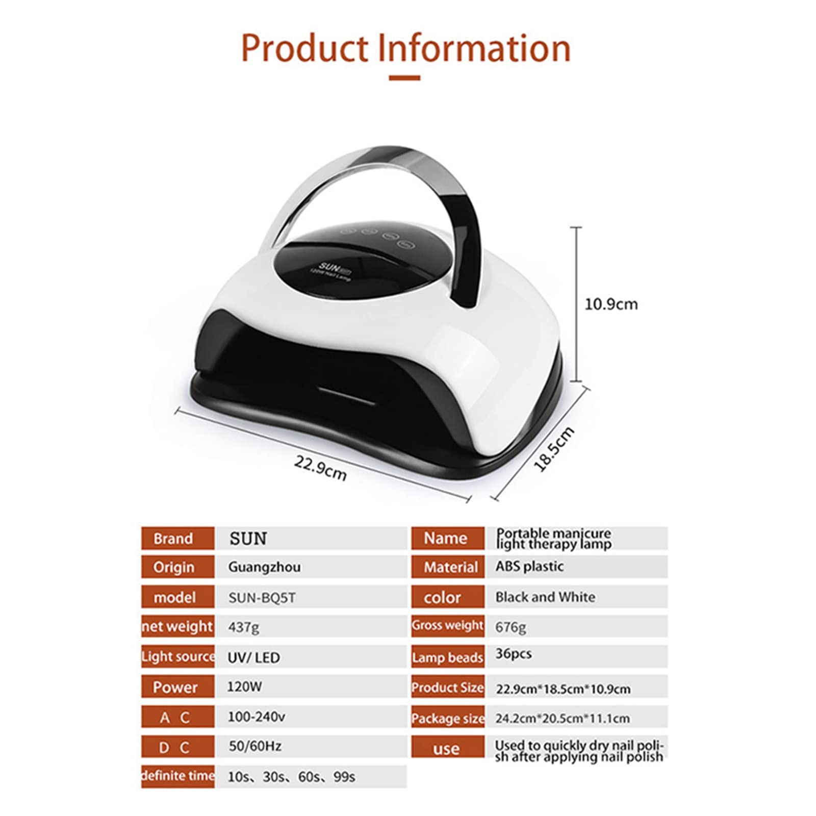 ZYC Tocca Pulsante per Unghie Lampada per Unghie 120W 36 Perline UV Lampada Lampada Aggiornamento Tutta la Lampada per Polacco Gel Polish Phototherapy Auto Nail Secchio
