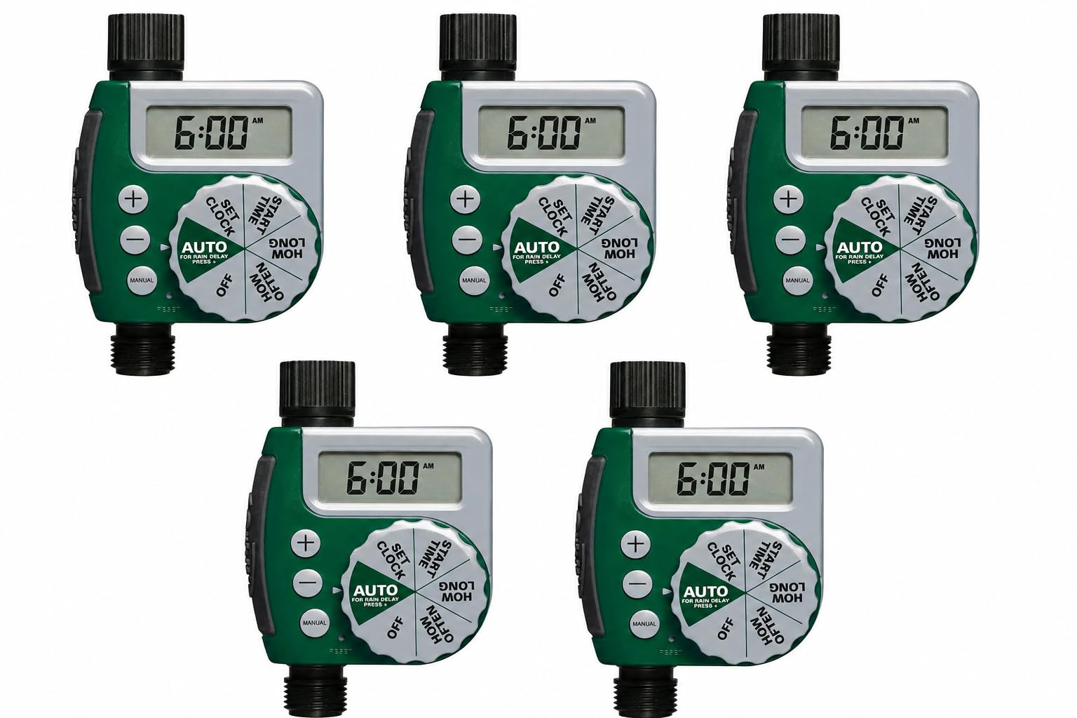 Orbit Programmable Digital Hose Watering Timer - 1 Outlet - Battery Powered - with LCD Screen - Built-in Rain Delay - Water-Resistant - 62061 (5-Pack 1 Outlet)