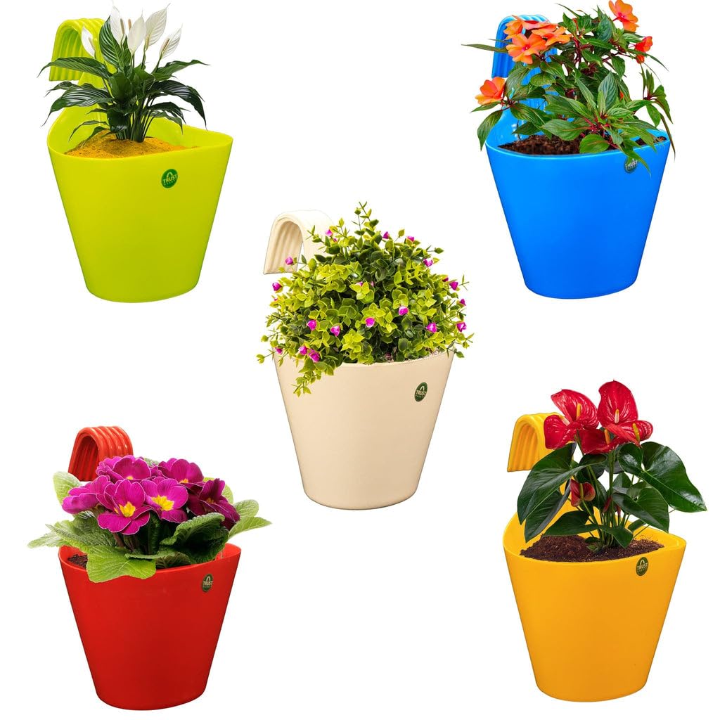 TrustBasket Victor Hanging pots (Set of 5) - 11 inch | Hanging planters for Balcony | Railing pots for Balcony | Hanging Flower pots | Flower pots for Home Decoration (B099ZRS4LF) Amazon Price History, Amazon Price Tracker