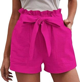 Pantalones cortos de ciclismo para mujer, pantalones cortos informales, cómodos, con cordones, cintura elástica, verano, con bolsillos, algodón y lino, pantalones cortos de malla para hombre